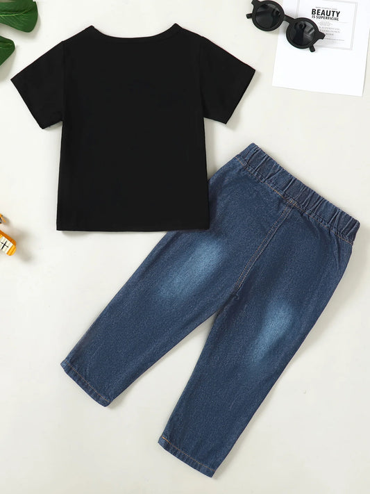 1-5T Boys Summer Outfit T Shirt Short Sleeve Jeans Pants Set