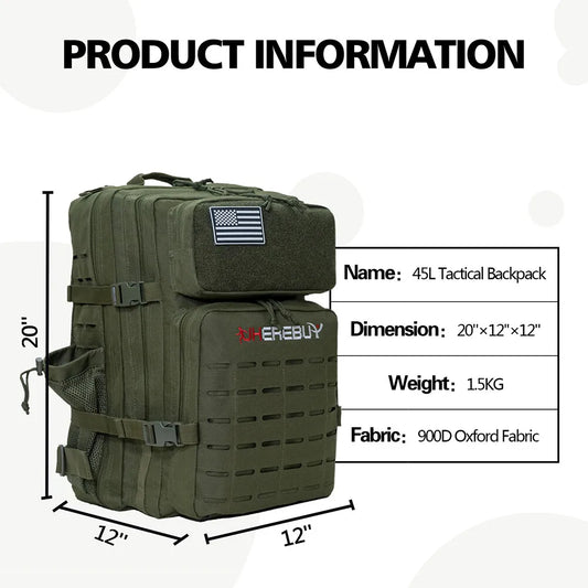 45L Military Tactical Backpack Molle Rucksack