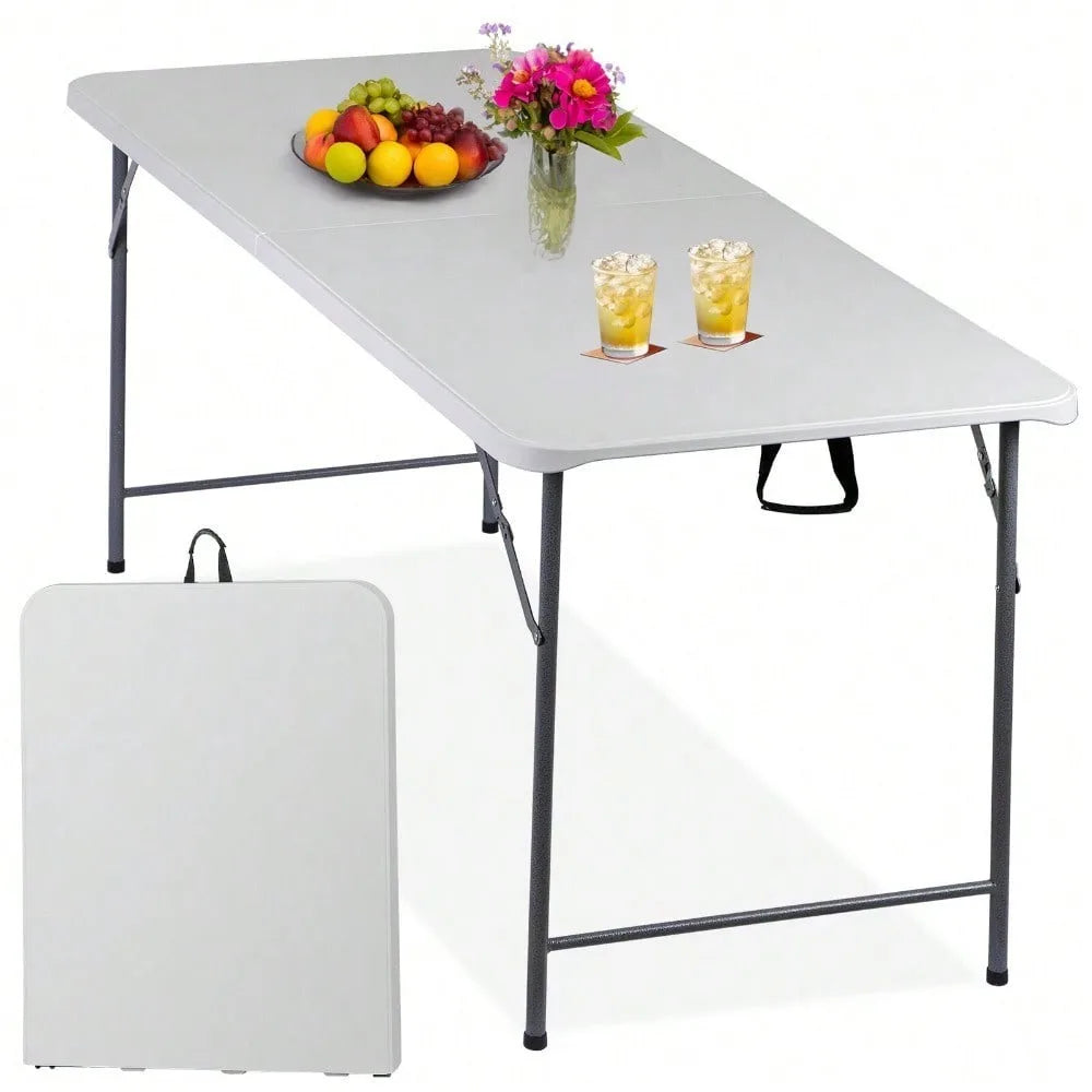 6FT Folding Picnic Table   Fold-in-Half Plastic with Handle