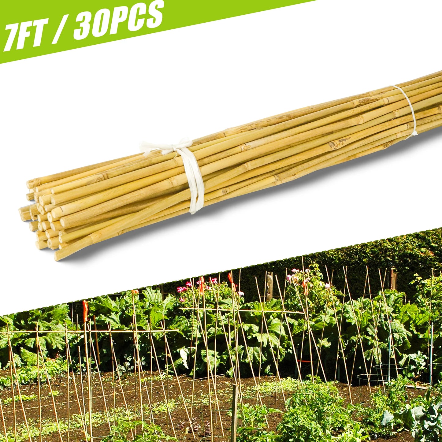 30pcs 7ft Bamboo Plant Stakes for Indoor Outdoor Plants，Garden Support Trellis for Climbing Plants