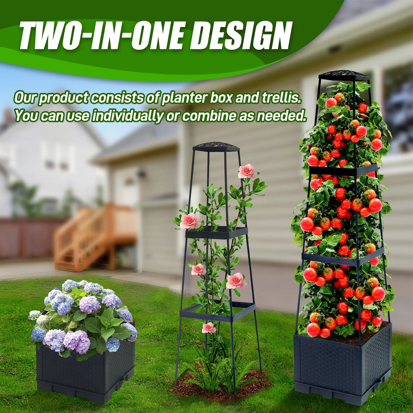 2pcs 44.8Inch Self-Watering Tomato Planter Box With Trellis,
