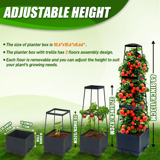 2pcs 44.8Inch Self-Watering Tomato Planter Box With Trellis,
