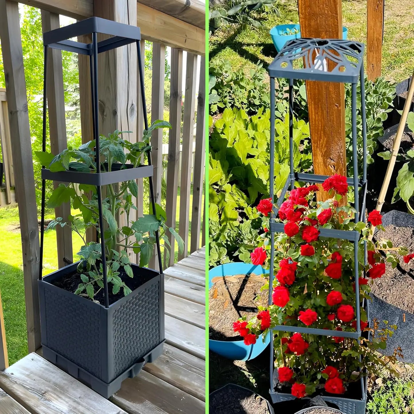 2pcs 44.8Inch Self-Watering Tomato Planter Box With Trellis,