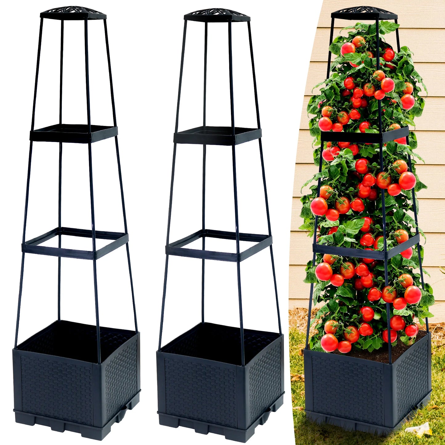 2pcs 44.8Inch Self-Watering Tomato Planter Box With Trellis,