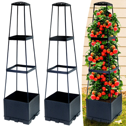 2pcs 44.8Inch Self-Watering Tomato Planter Box With Trellis,