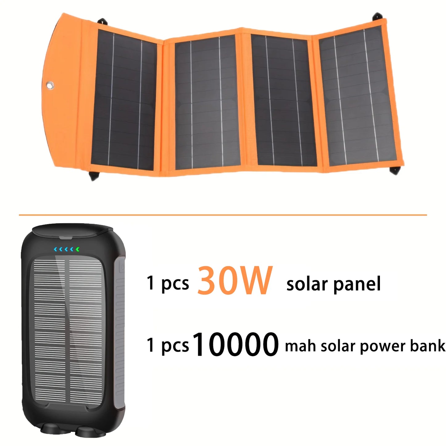 1*30W Foldable Solar Panel with 1*10000mAh Solar Power Bank,15W Dual Output Port,