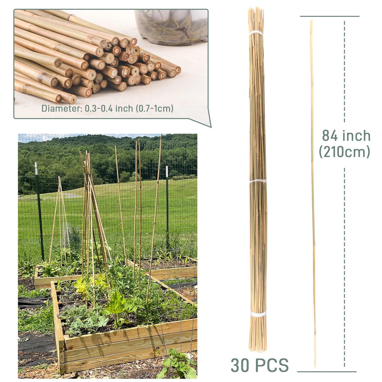 30pcs 7ft Bamboo Plant Stakes for Indoor Outdoor Plants，Garden Support Trellis for Climbing Plants