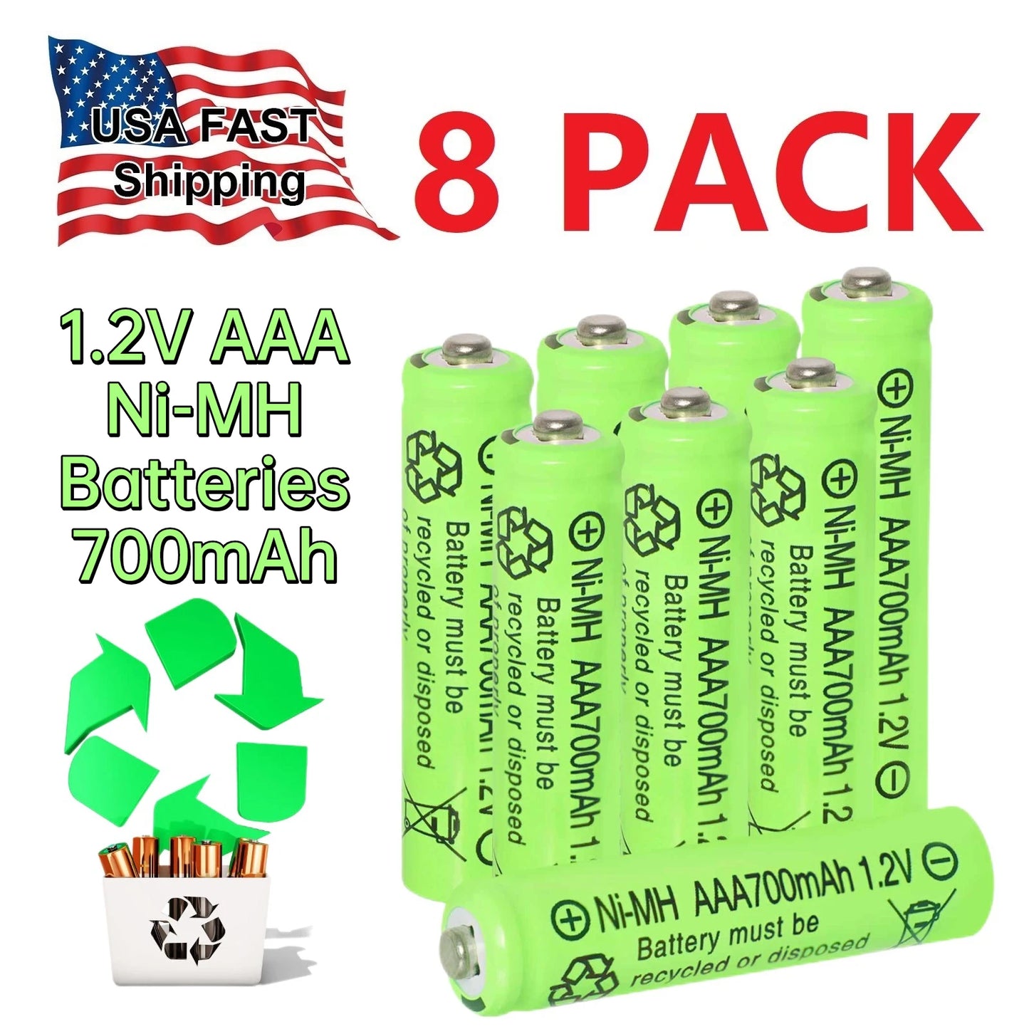 8PCS 5600mAh 1.2V AAA Rechargeable Nickel Hydrogen Battery,