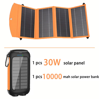1*30W Foldable Solar Panel with 1*10000mAh Solar Power Bank,15W Dual Output Port,