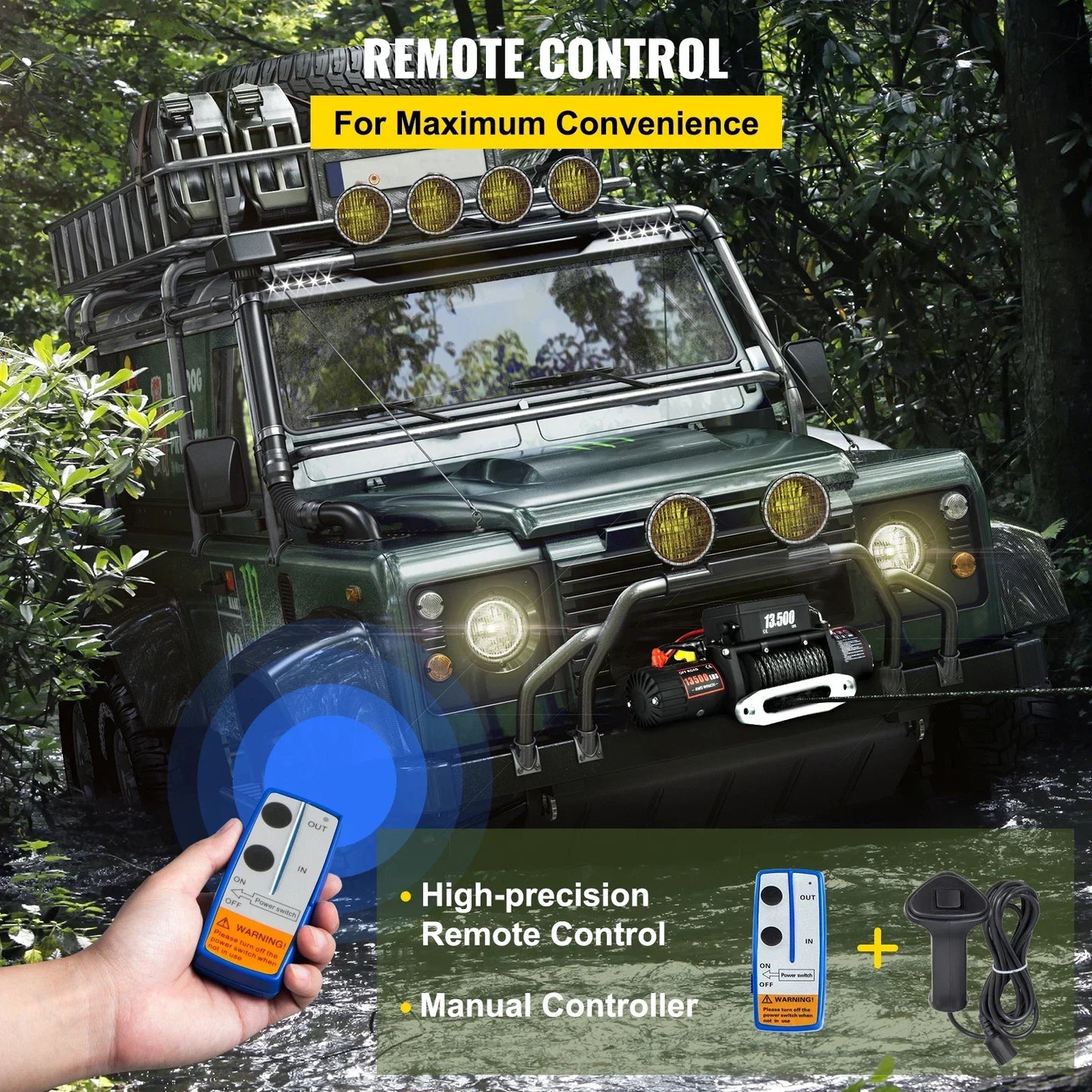 VEVOR 12V 13500 LBS Electric Winch 27M/92FT Synthetic Tow Rope  Hoist for 4X4 Truck or Boat