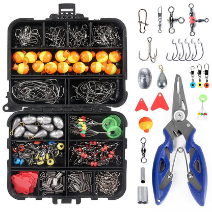263pcs Fishing  Set with Tackle Box Including Plier Jig Hooks Sinker Weight Swivels Snaps Sinker Slides