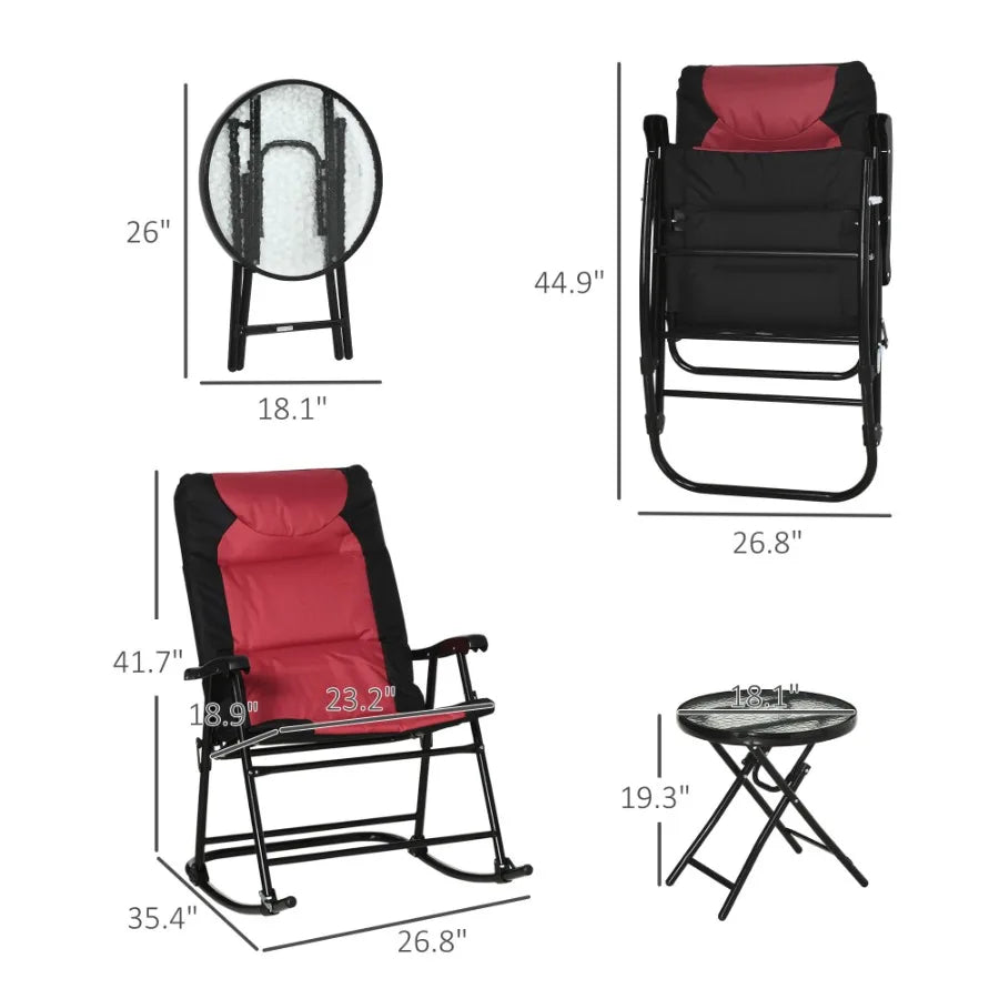 3 Piece Outdoor Patio rocking chair Set with Glass Coffee Table