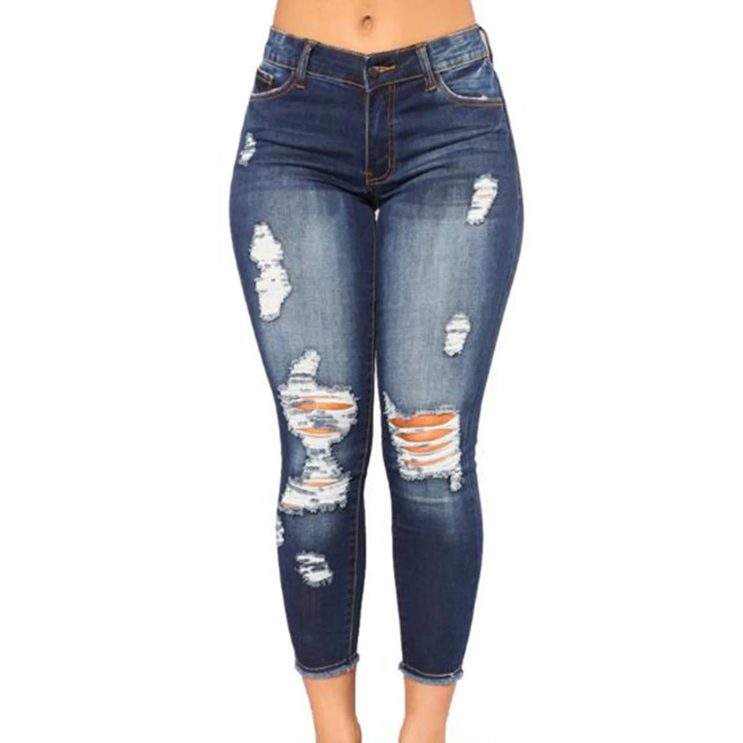 Skinny Jeans Stretch Ripped Denim Pants