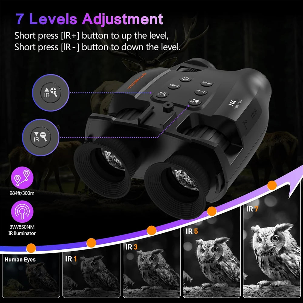 Digital Night Vision Binoculars 1080P Full HD Infrared Hunting Camera 300M 5X Optical For Total Darkness Surveillance