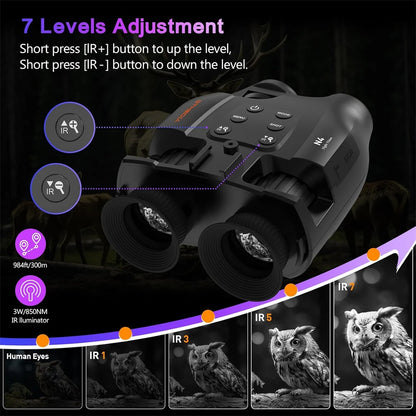 Digital Night Vision Binoculars 1080P Full HD Infrared Hunting Camera 300M 5X Optical For Total Darkness Surveillance