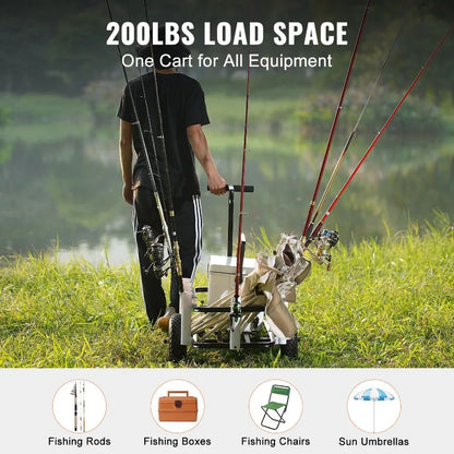 Beach Fishing Cart 200 lbs Load Capacity with Two 11 Big Wheels Rubber Balloon Tires for Sand