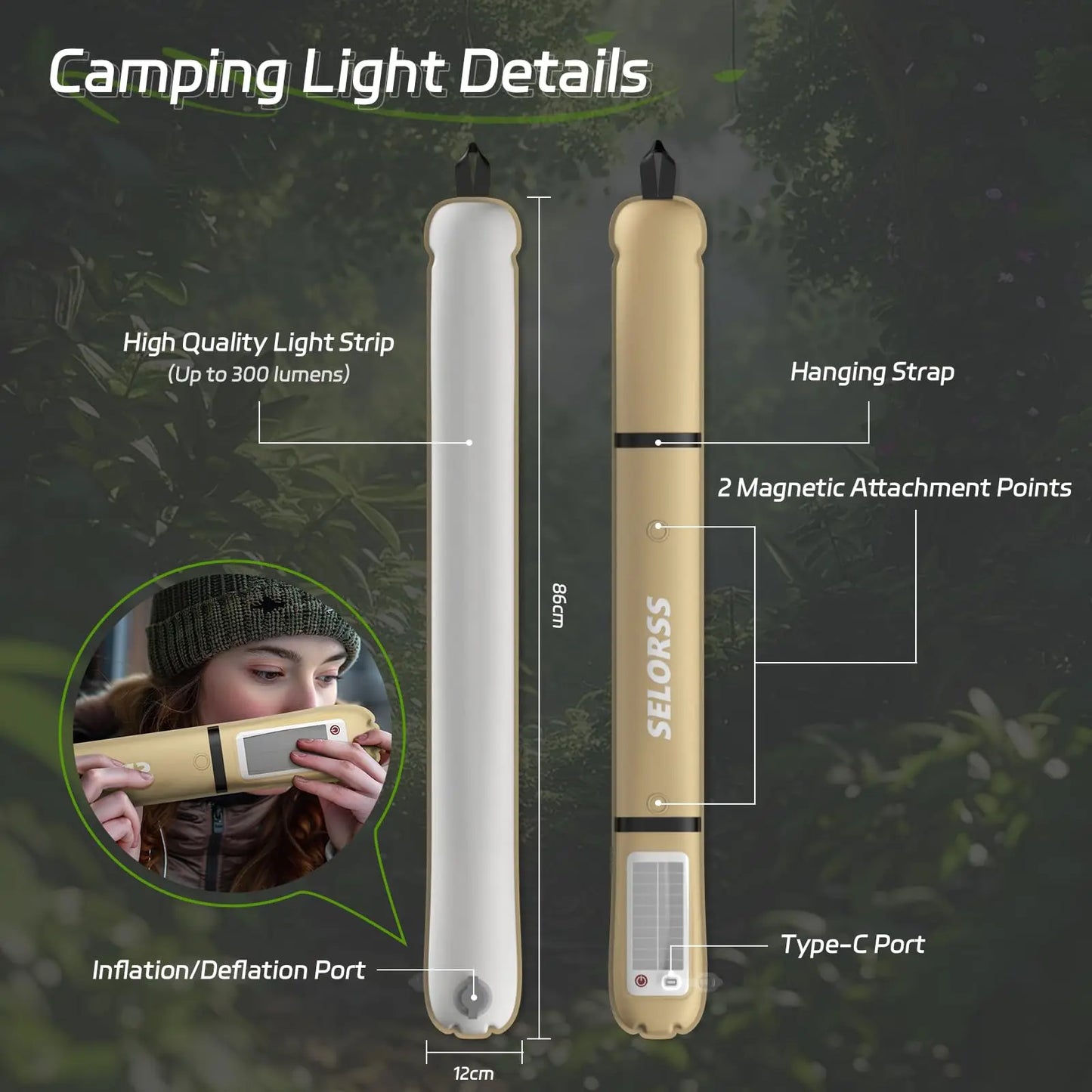 Folding  Solar  Lantern 2000mAh   Waterproof 3 Warm Lights for Hiking Camping Fish USB-Type C