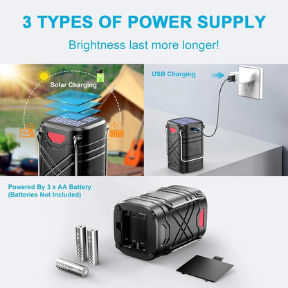 4 Pack Rechargeable Camping Lights - Solar/Battery LED, 3 Modes & USB