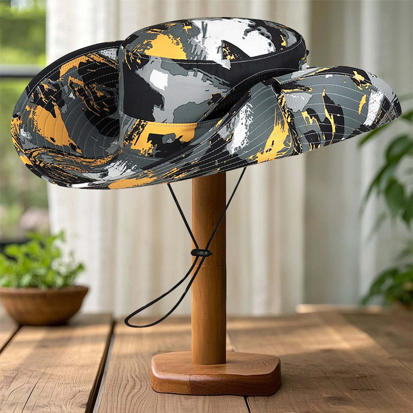 Stylish Camo Wide Brim Sun Hat for Women Outdoor Fishing Hiking Camping Climbing Safari Hat with Adjustable Chin Strap