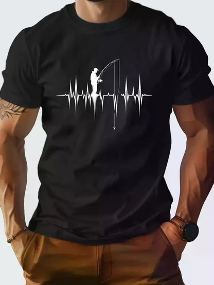1 pc, 100% cotton T-shirt, Silhouette Fishing Design