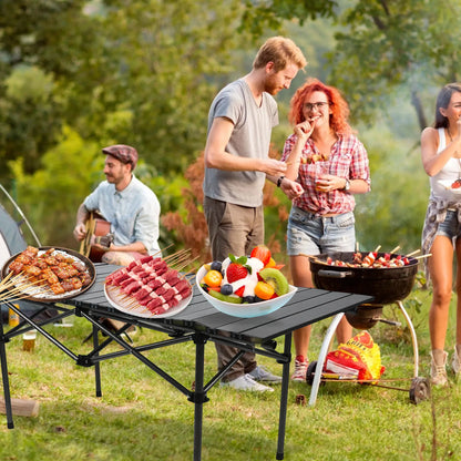 Folding Camping Table Black Spacious Storage Basket 47.24in Carbon Steel
