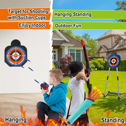 2 Bow and Arrow Sets with LED Light-up, 2 Foam Dart Guns for Kids