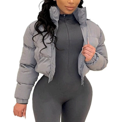 womens Puffer Jacket Cropped Zip Casual Cotton Coat