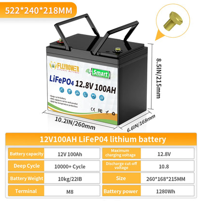 12V 100Ah  Lithium Battery Pack With Bluetooth 100A BMS Deep Cycles