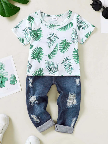 1-5T Boys Summer Outfit T Shirt Short Sleeve  Jeans Pants Set