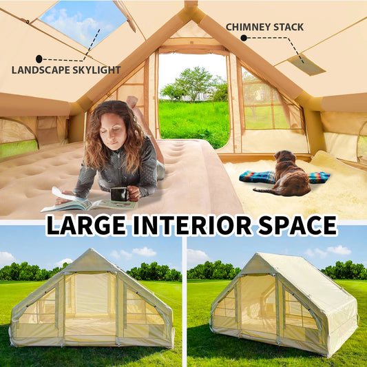 Inflatable Waterproof Tent with Hand Pump, Oxford Fabric Camping Tent with Skylight,