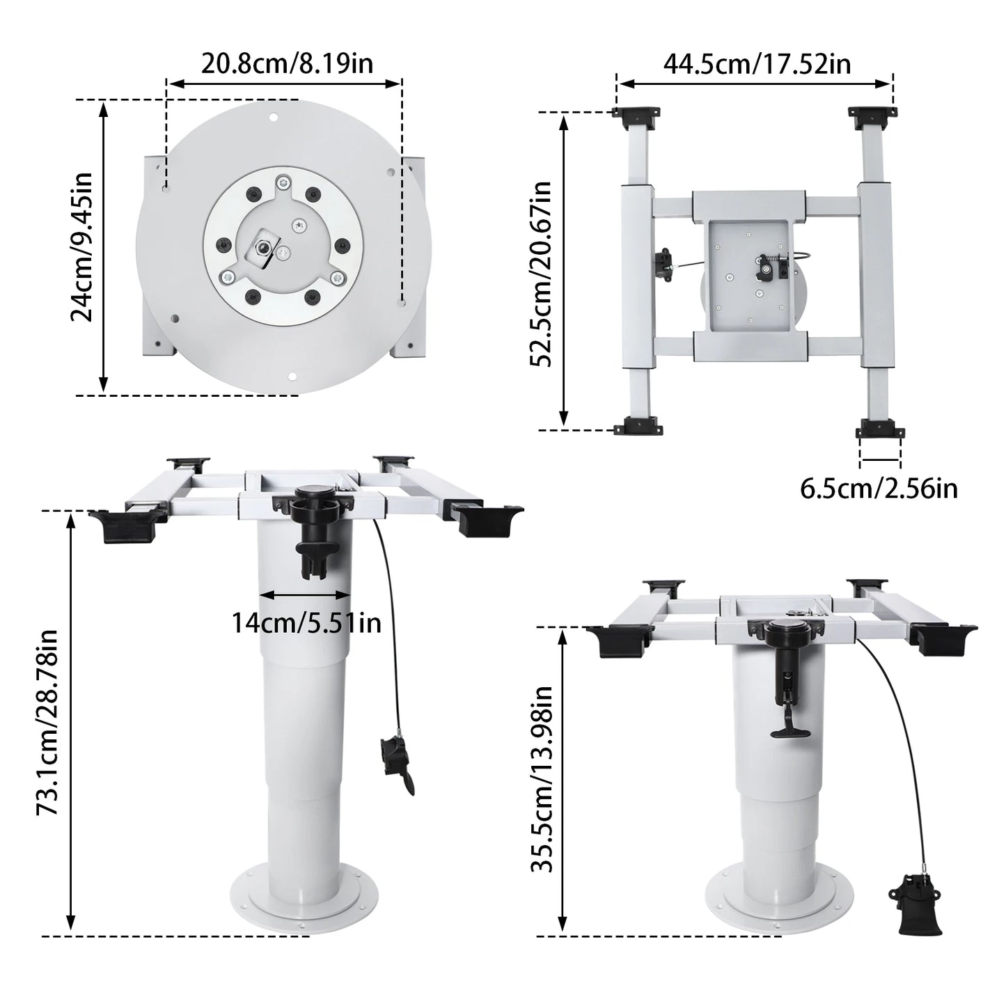 RV Table Pedestal Base for Boats Yachts Remote Control Pneumatic Adjustable Stand 355 to 730mm