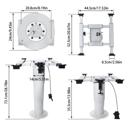 RV Table Pedestal Base for Boats Yachts Remote Control Pneumatic Adjustable Stand 355 to 730mm
