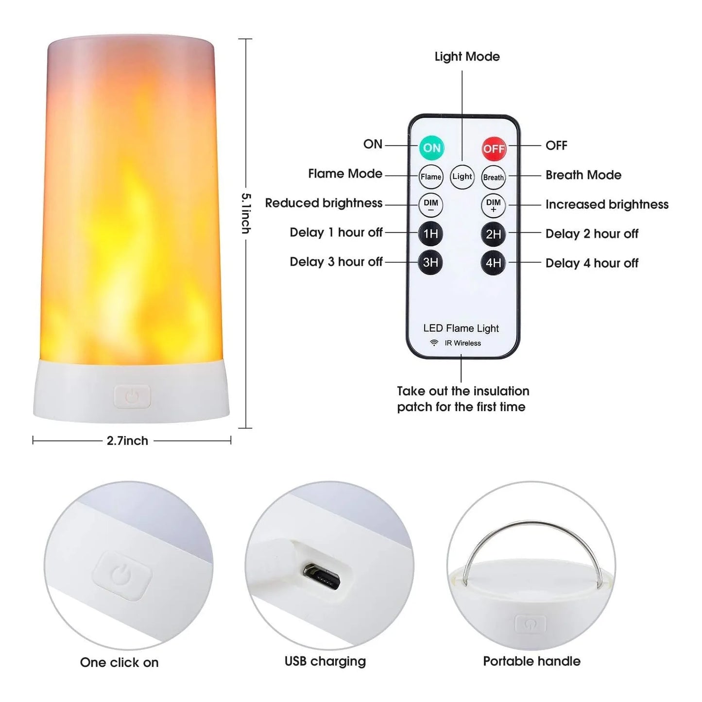 LED Flame Light USB Rechargeable Flameless Candles