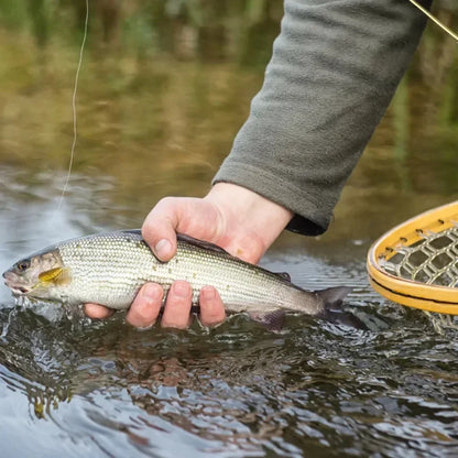 Landing - fly fishing  rubber net and wooden handle