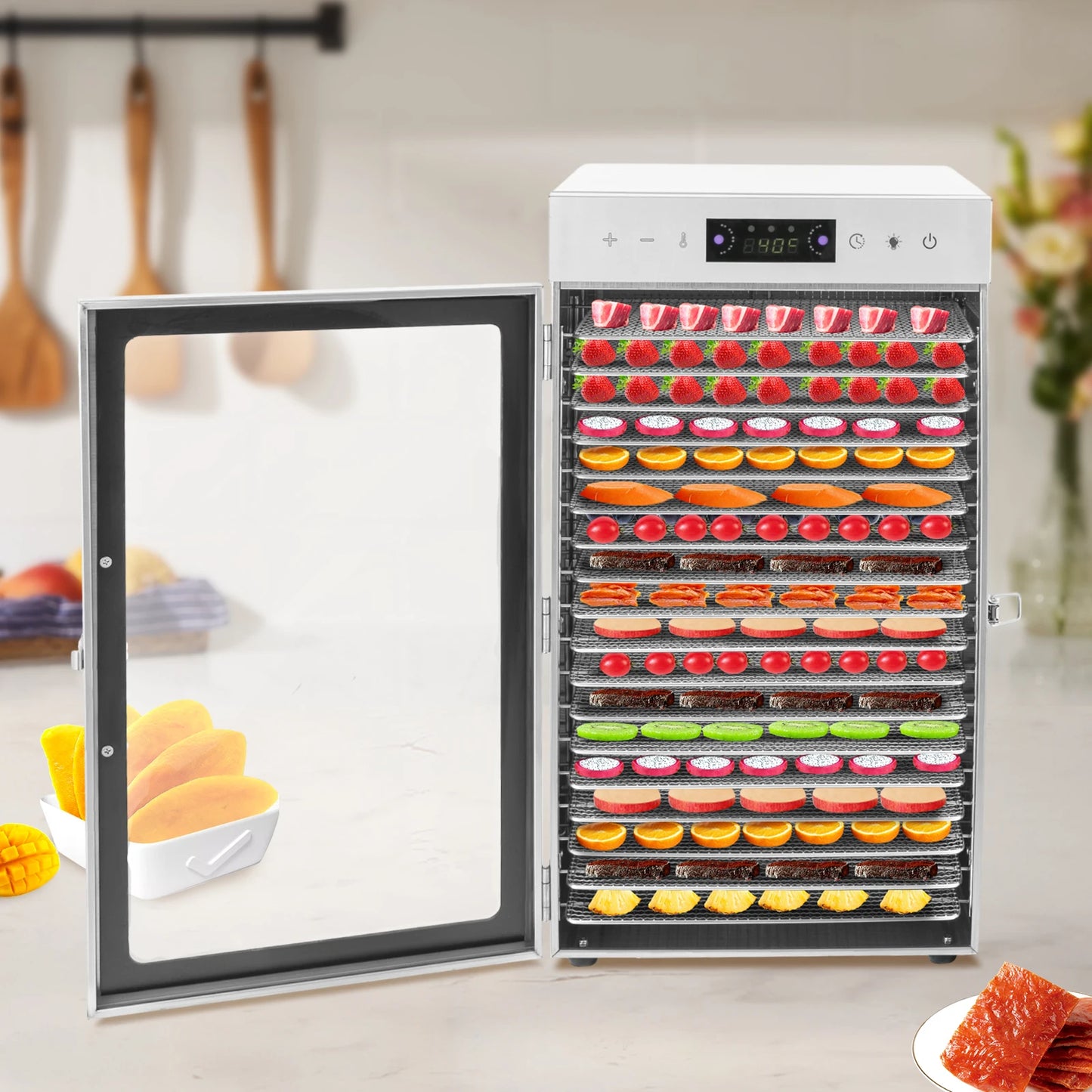 18 tray Commercial Food Dehydrator Stainless Steel 800W 110V Temperature and Time Adjustable