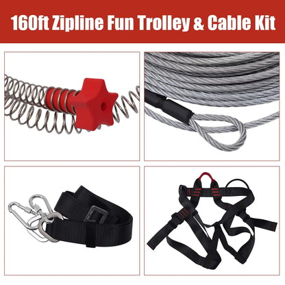 330lbs Quick Set up Zipline, Spring Brake and Safety Harness