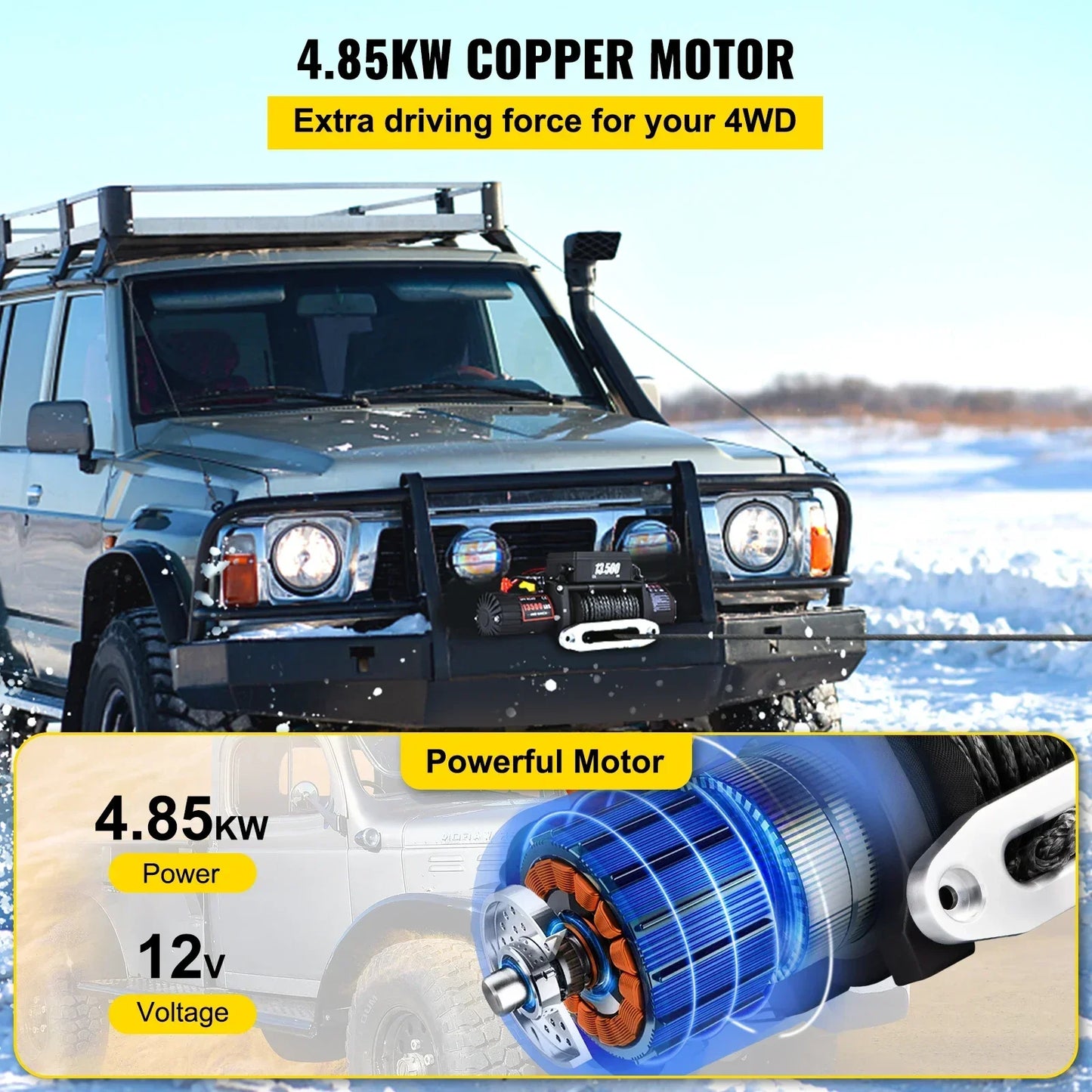 VEVOR 12V 13500 LBS Electric Winch 27M/92FT Synthetic Tow Rope  Hoist for 4X4 Truck or Boat