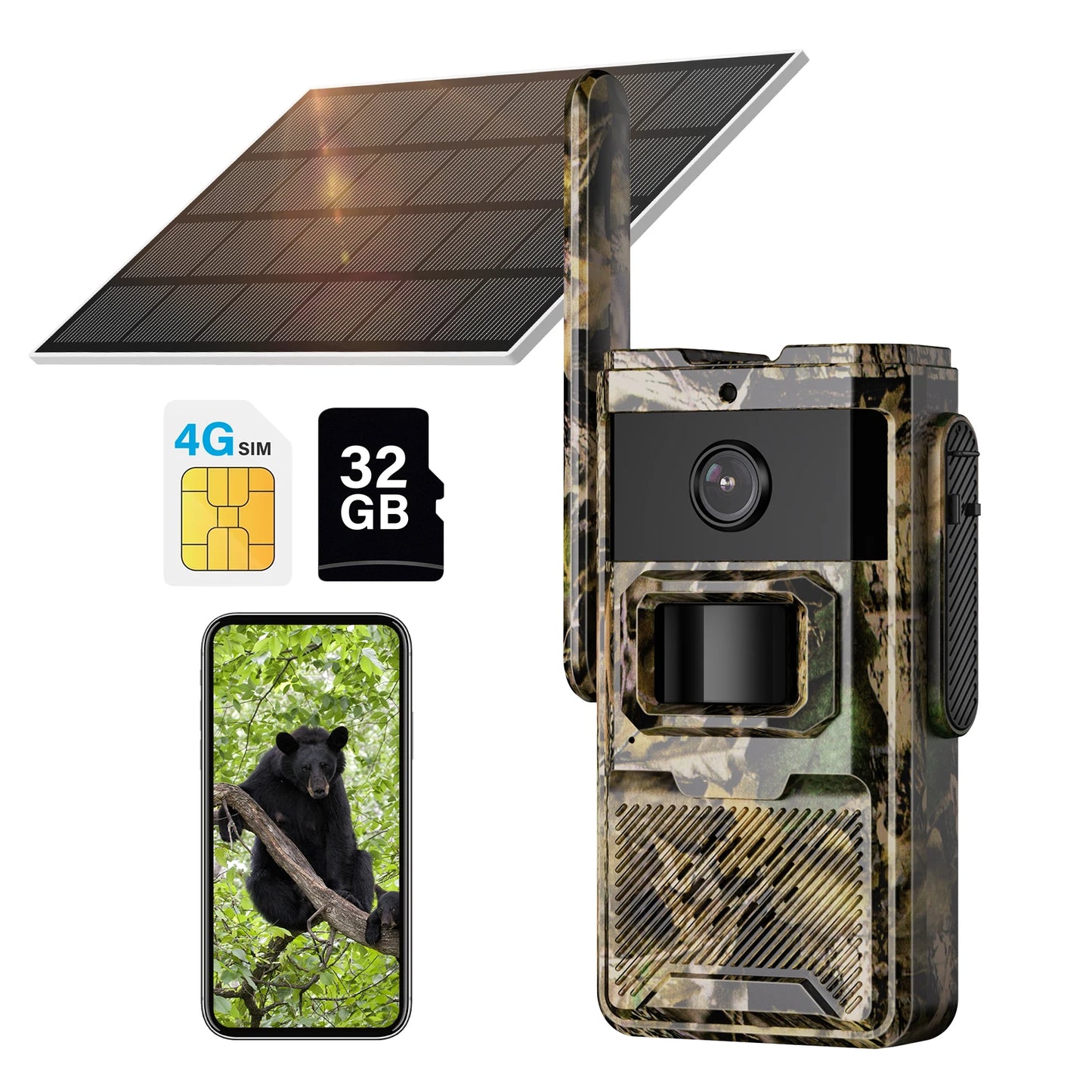 Jennov Solar Hunting Trail Camera 2.5k HD Wildlife Game Camera 4G SIM Card IP66 Waterproof PIR Motion Detection IR Night Vision