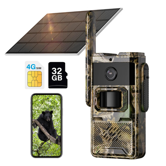 Jennov Solar Hunting Trail Camera 2.5k HD Wildlife Game Camera 4G SIM Card IP66 Waterproof PIR Motion Detection IR Night Vision