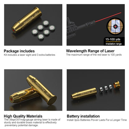 38SPL/357MAG Optics Cartridge Red Dot Laser Brass 9MM  Bore sighter