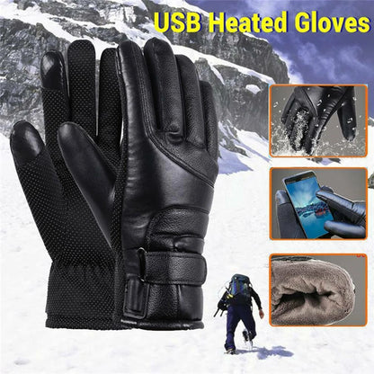 Leather Electric Heated  Waterproof  Winter Gloves Touchscreen