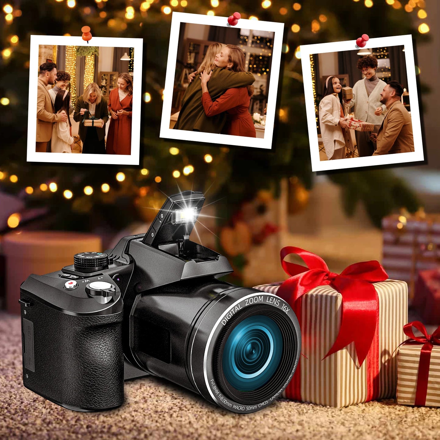 4K Vlogging Camera with 3’’ Flip Screen,16X Digital Zoom,2 Batteries, 32GB TF Card