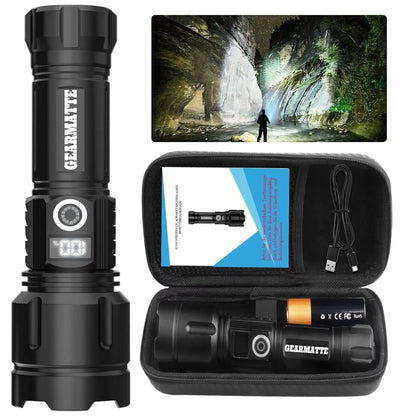 Led Flashlights 20000 High Lumens, USB Rechargeable with Power Display