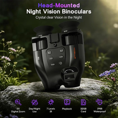 Digital Night Vision Binoculars 1080P Full HD Infrared Hunting Camera 300M 5X Optical For Total Darkness Surveillance