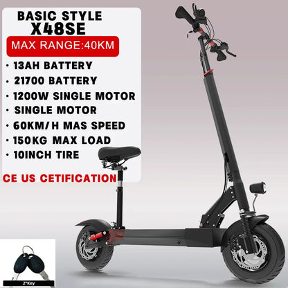 48V 26AH Lithium Battery Electric Scooter with Seat