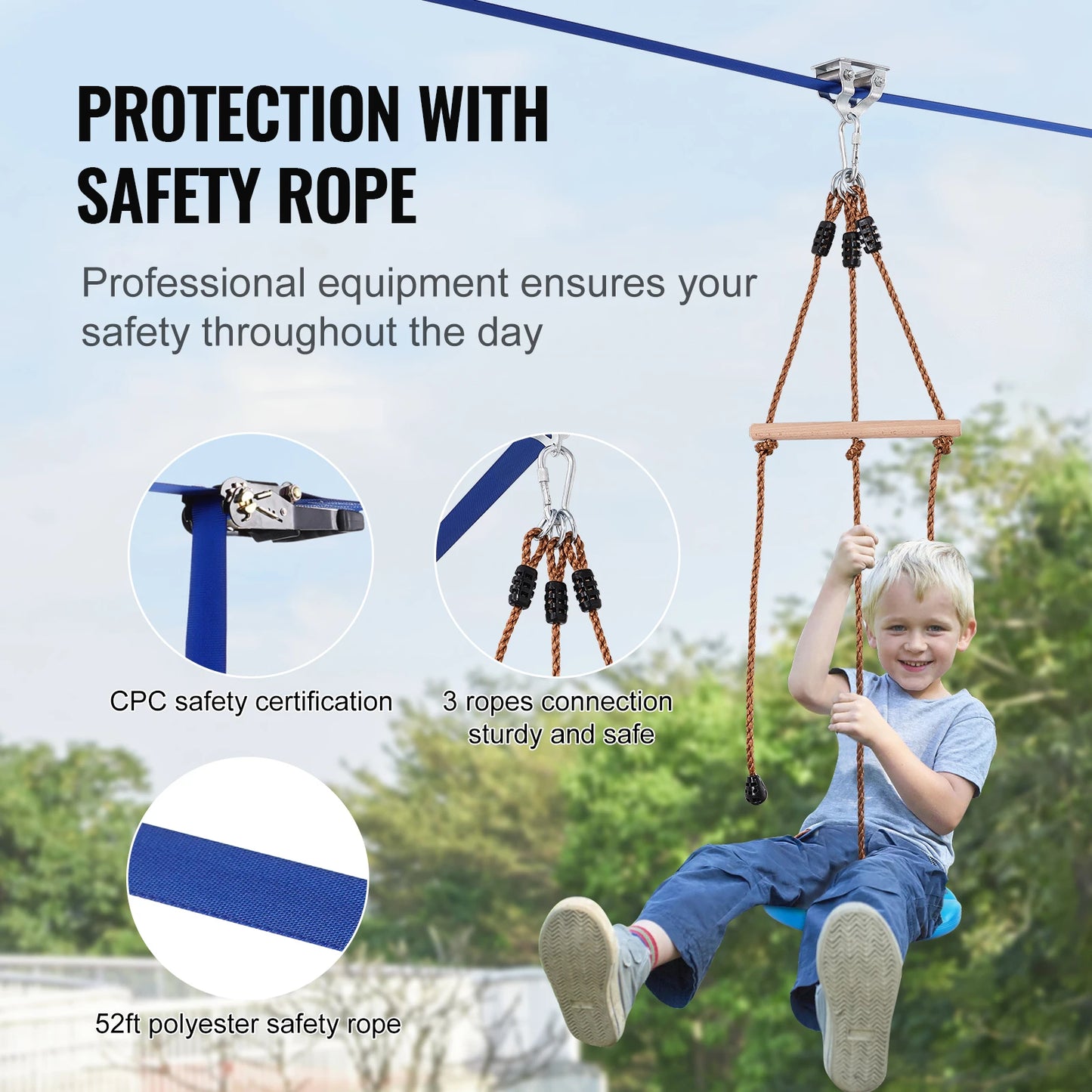 Zipline Kit for Kids and Adult 52 ft Up to 500 lb  Quick Setup