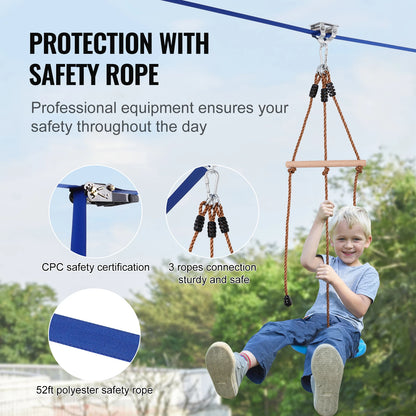 Zipline Kit for Kids and Adult 52 ft Up to 500 lb  Quick Setup