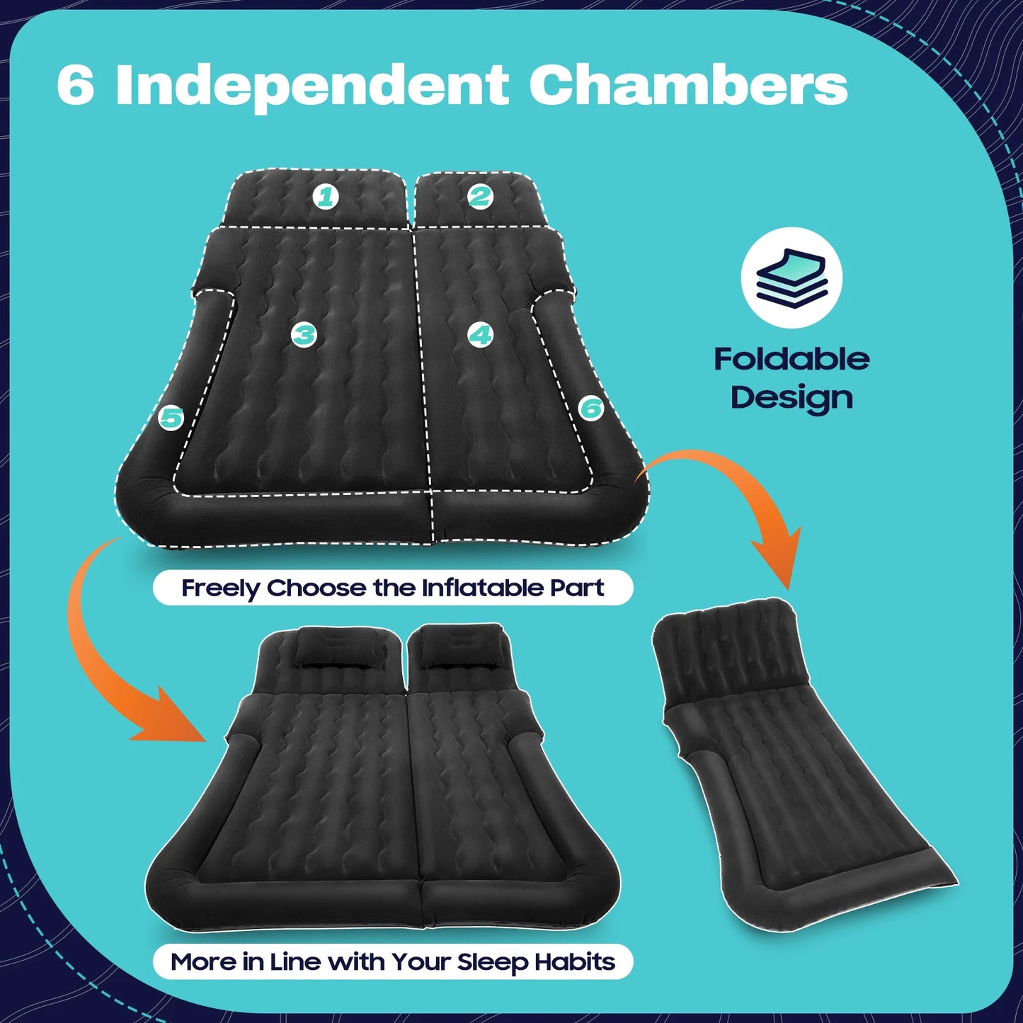 Universal Inflatable Car Bed Mattress Set w Air Pump  for  Trunk Back Seat Camping