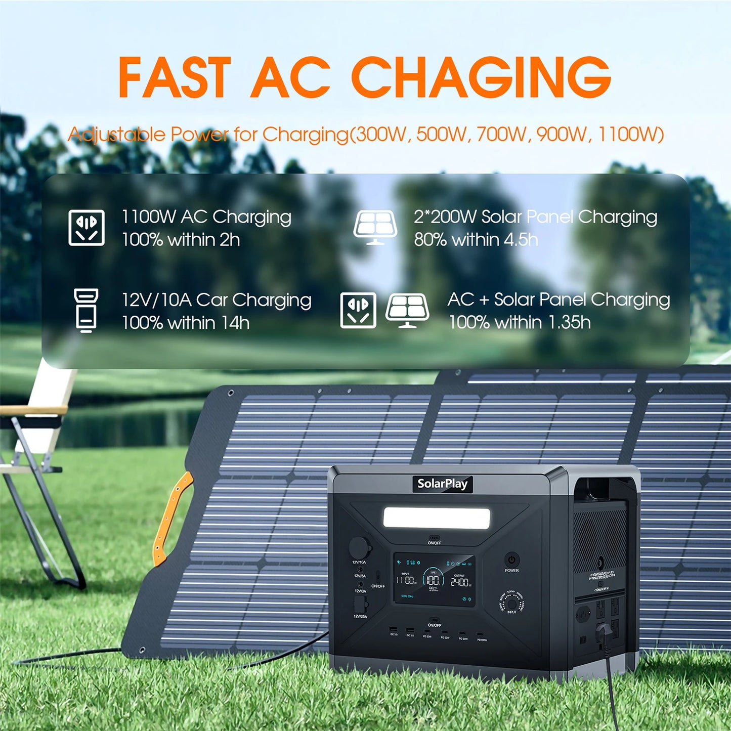 675000mAh  Power Station 2400W  2160Wh  Solar Generator LiFePo4 Batteries