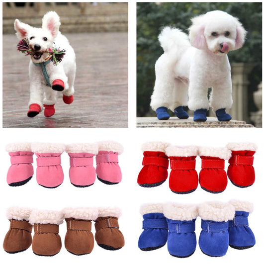 4Pcs Pet Dog Snow Boots Warm Plush Dog Shoes S-XL Soft with Non-Slip Soles